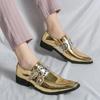New Men Gold Red Pointed Trend PU Shoes with Rivet Buckle Decoration Loafers  Nightclub Stylist Shoes Large Sizes 37-46