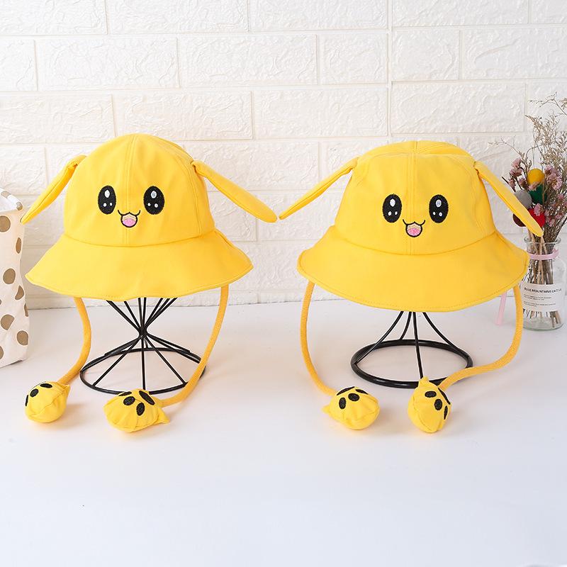 Children'S Bucket Hat Men'S And Women'S Cotton Cloth Hats With Moving Ears Cute Rabbit Hats Outdoor Sun Protection Attractions Travel