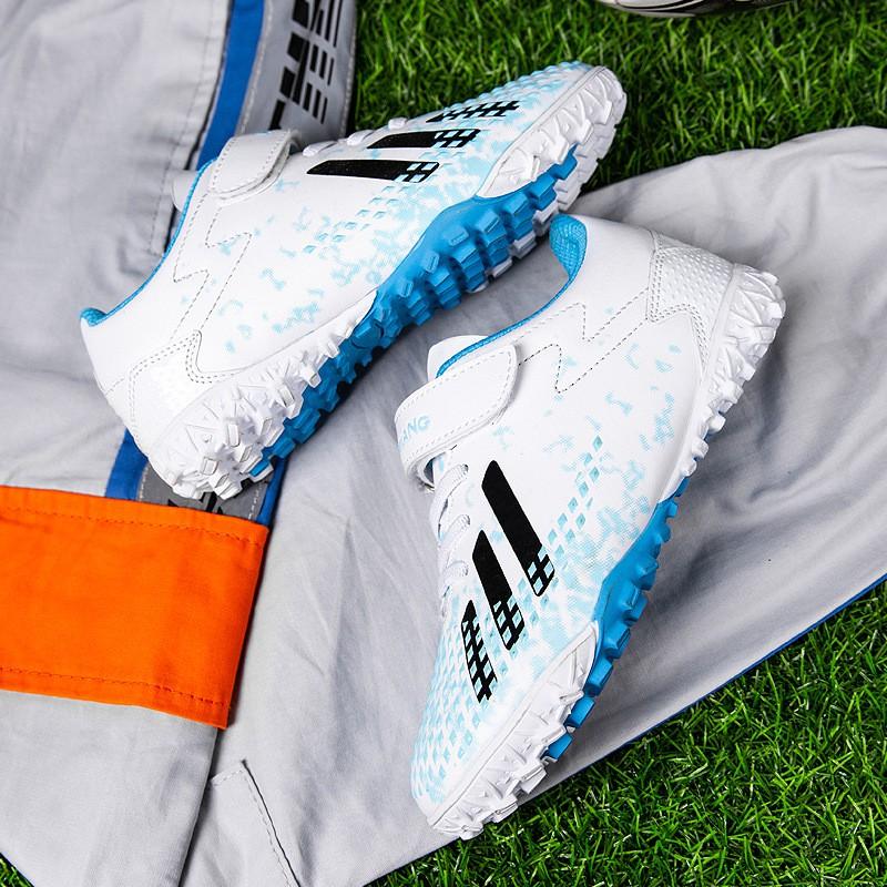 Youth Soccer Cleats Kids Boys Girls Low-Cut TF Rubber Sole Non-Slip Training Shoes With Hook-and-Loop
