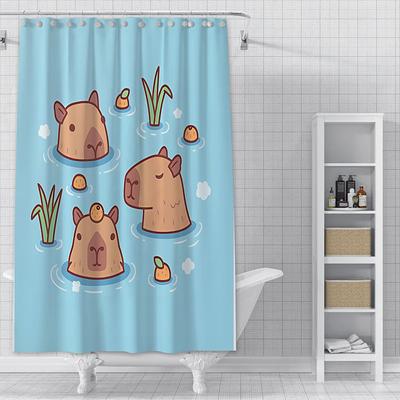 Cortina de Ducha Impermeable Tela de Poliéster Pintura Colorida Baño Lindo Capibaras Cortinas Decoración Hogar Baño Cortina con Gancho