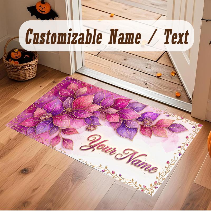 Floral Garden Theme Soft Crystal Velvet Rug Custom Name & Text Print Non Slip Floor Rug for Bedroom Living Room