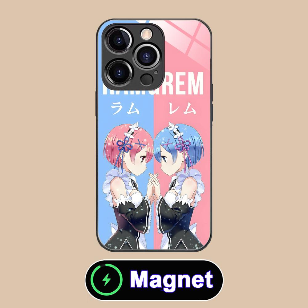 ReZero Rem Ram Glass MagSafe Mobile Phone Case for iPhone 17 16 15 14 13 12 11 Air Pro Max Plus Mini Colorful Cover