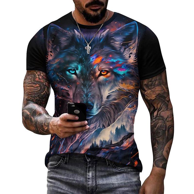 Animal Wolf 3D Digital Printed Men's Fashion Trend Round Neck Short Sleeved T-shirt