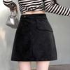 European Style Black Suede Plush Plus Size PU Leather Short Skirt for Women - Slimming, Hip-Hugging Spring/Autumn Fashion.