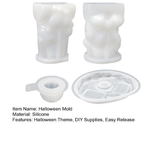 Ghost Shape Mold 4Pcs Halloween Silicone Candle Molds Set, DIY Gnome Pumpkin Handmade Soap Crafts Mold, Epoxy Resin Casting for Festival Crafting