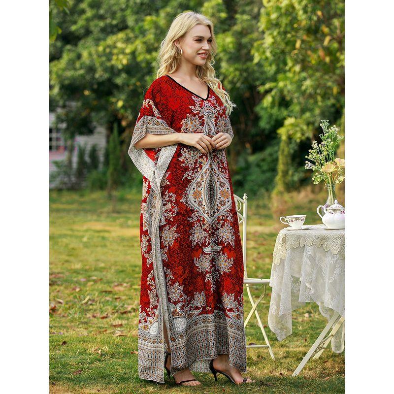 

Summer 2023 Cross-Border New Arrival Loose Short Sleeve Dress Burgundy Free size