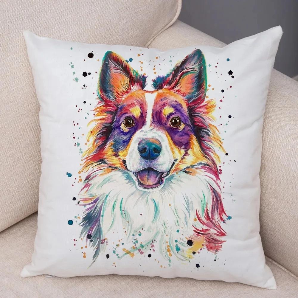 Cute Watercolor Pet Dog Pattern Pillowcase Car Ornaments Office Living Room Sofa Home Pillowcase