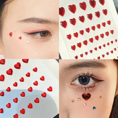 57 Stück/Bogen Gesichts-Make-up Deko Herz Strasssteine Gesichtsjuwelen Aufkleber 3D Mehrfarbig Selbstklebende Edelsteine für DIY Festival Party