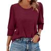 Women's Fashion Casual 3/4 Sleeve Solid Color Shirt Women's Round Neck Tops
