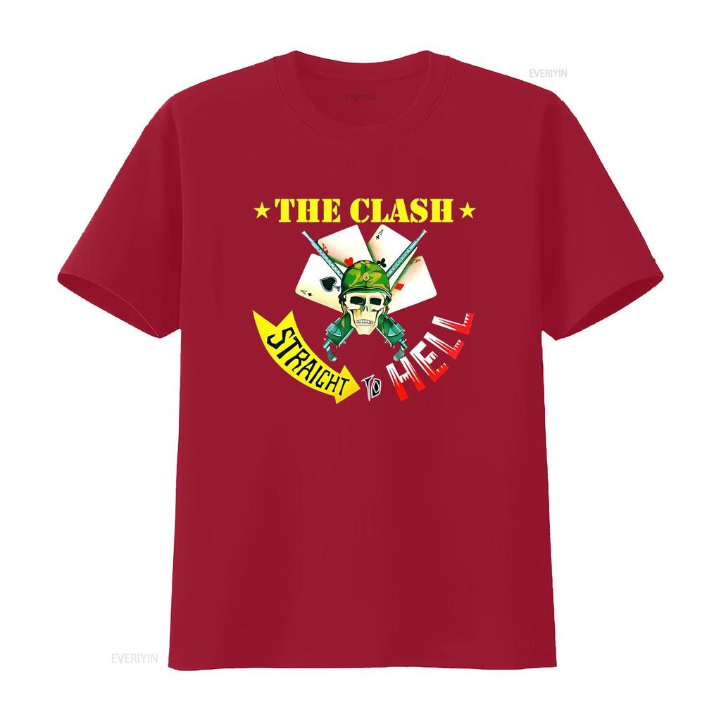 Vintage The Clash Straight To Hell T-Shirt Totenkopf Spielkarten Camo Helm Design vintage Gewaschenes Oberteil Für Den Täglichen Gebrauch Leicht