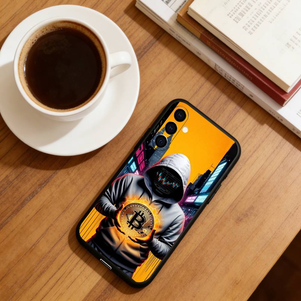 Bitcoin Crypto Phone Case Black Silicone Soft For Samsung Galaxy A73,A72,A71,A70,A53,A52,A51