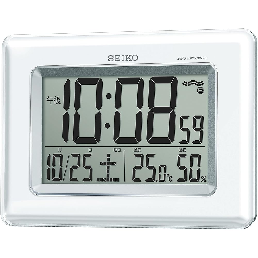 Seiko Clock - Dual-Purpose Wall/Table Clock - Radio-Controlled Digital Clock with Calendar, Tempe...