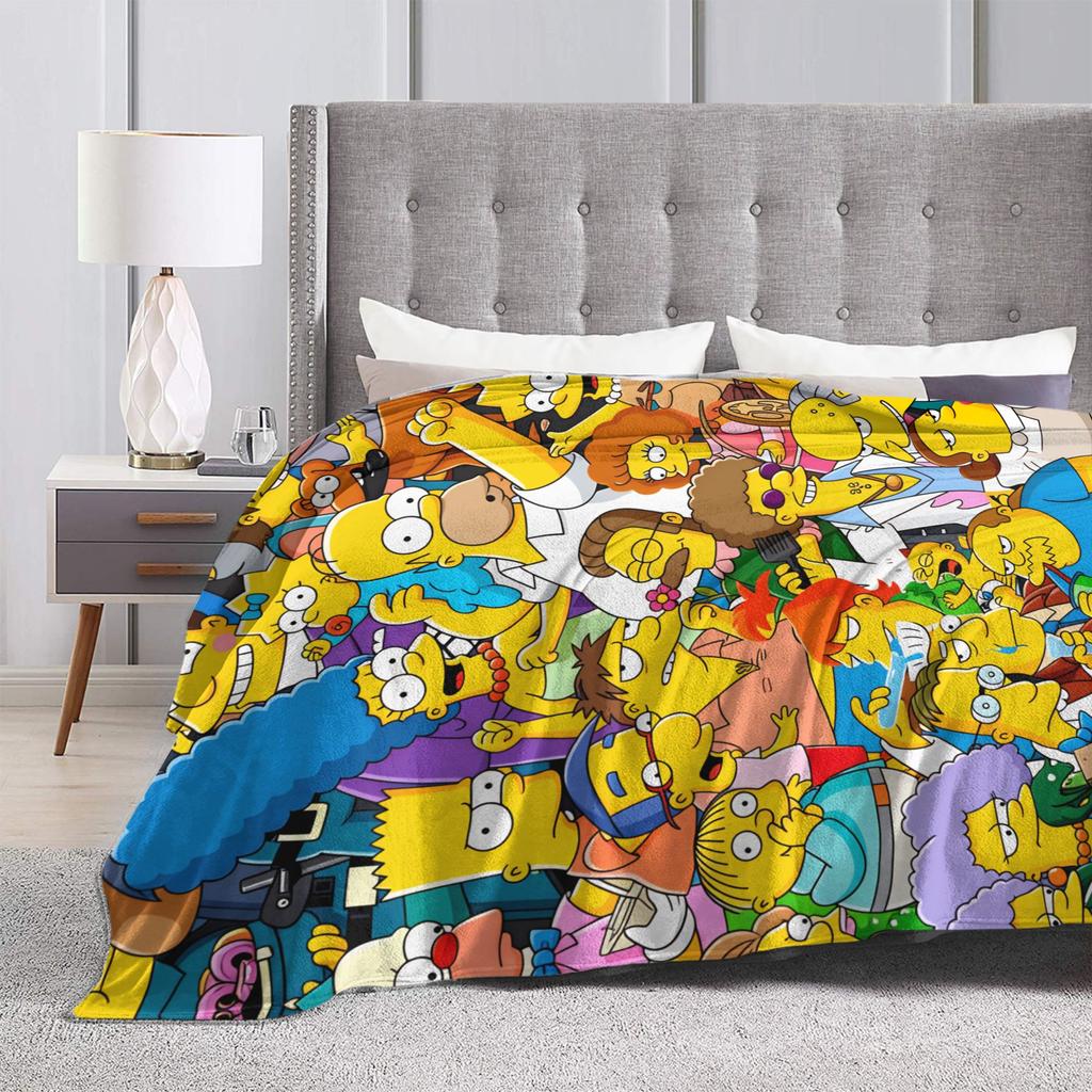 S-Simpsons Family Cartoon Characters Throw Blanket Soft Graphic Blankets For Bedroom Camping Flannel Bedspread Bed Cover