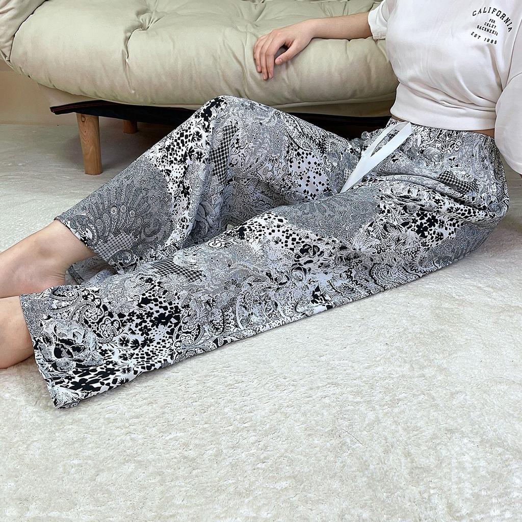 Summer Thin Cotton Rayon Ultra-Light Puff Wide Leg Ankle Pants for Women  Home Pants Plus Size Artificial Cotton Pants