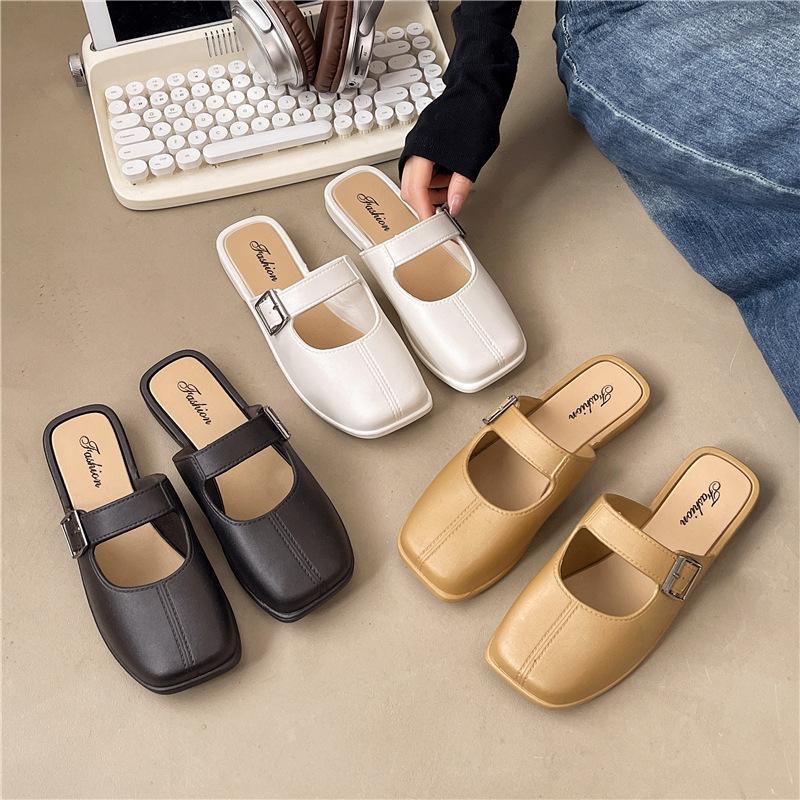 Slip On Mule Sandals with Adjustable Buckle Strap Flat Sole Lightweight Comfortable Summer Footwear for Women