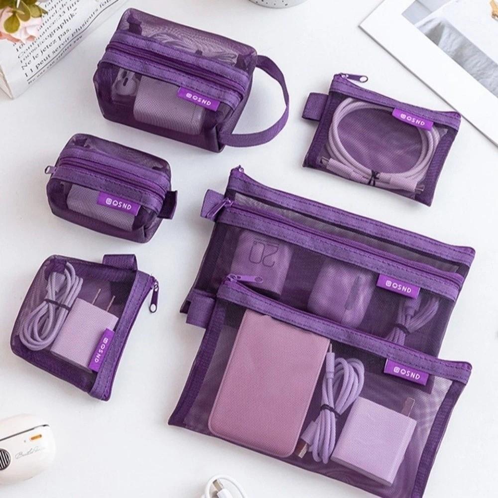 6pcs Set Minimalist Mesh Storage Bag Card Hold Coin Purse Zipper Transparent Bag  Card Organizer
