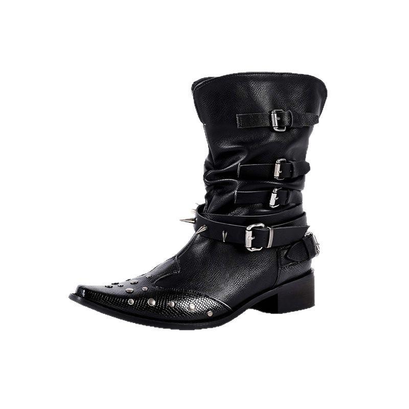 Vintage Embroidered Pointed Western Cowboy Boots Women'S Spring And Summer Thick Heel Versatile Knight Boots Sleeve Boots