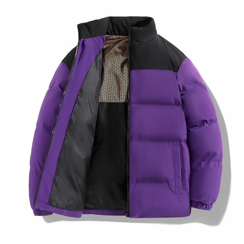 

Men s Casual Puffer Jacket Thicken Winter Coat Warm Stand Collar Color Block Zip Up Jacket for Men Windproof Lightweight Quilted Bomber Jacket Outwear L темно-фиолетового