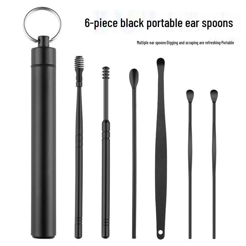 Stainless Steel Spiral Ear Pick Set with Portable Keychain for Adults