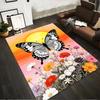Butterfly and Floral Carpet with Sunset Gradient Background Art Decor Suitable for Use As an Anti-slip for Living Room Bedroom Sofas
