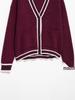 2025 Spring V-Neck Dark Red Color Block Stripe Knit Cardigan - European & American Style