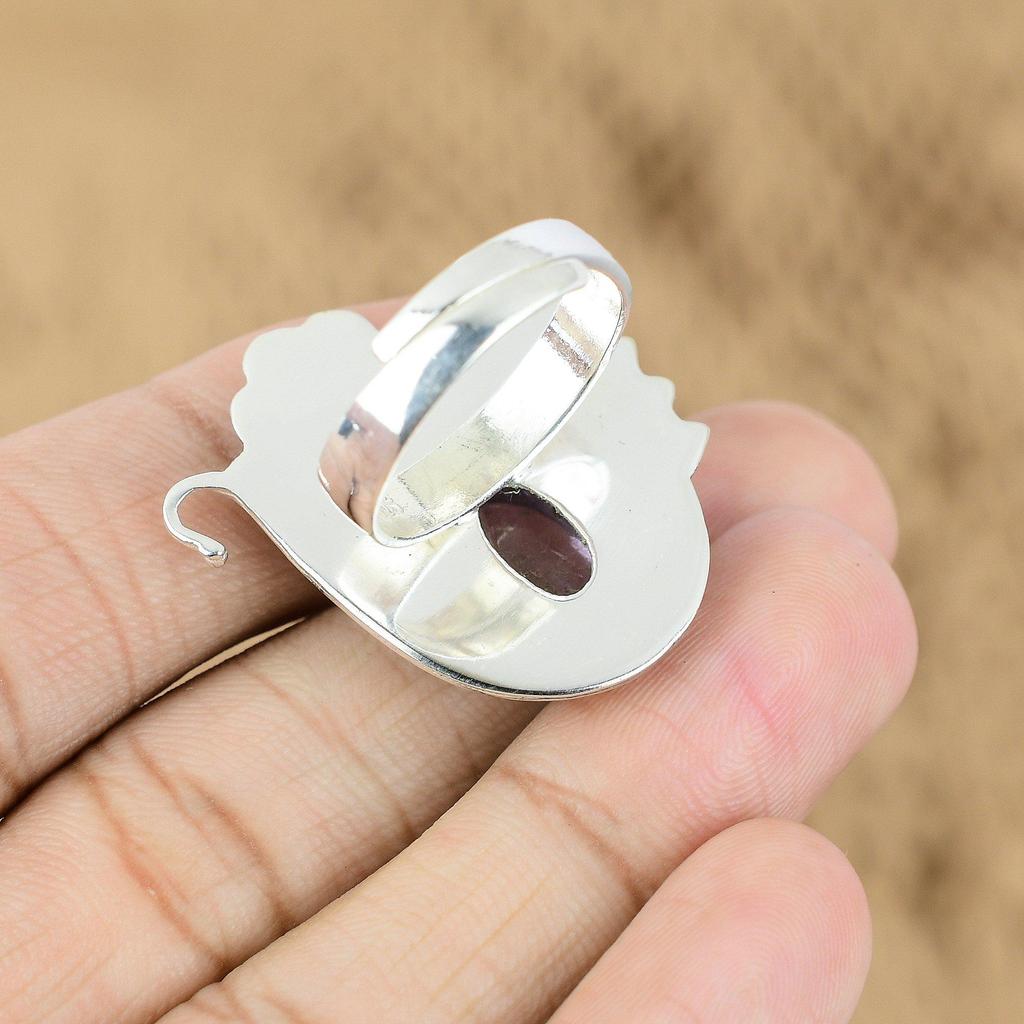 Natural African Amethyst 925 Silver Promise Flower Adjustable Ring For Women