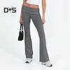 Women Pants Mid-rise Elastic Waist Adjustable Side Drawstring Long Trousers Solid Color Skinny Flared Pants Daily Wear