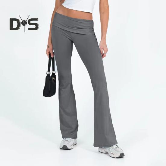 Women Pants Mid-rise Elastic Waist Adjustable Side Drawstring Long Trousers Solid Color Skinny Flared Pants Daily Wear
