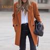Women Winter Overcoat Double-breasted Turn-down Collar Long Sleeves Buttons Cardigan Plus Size Mid Length Outdoor Woolen Coat