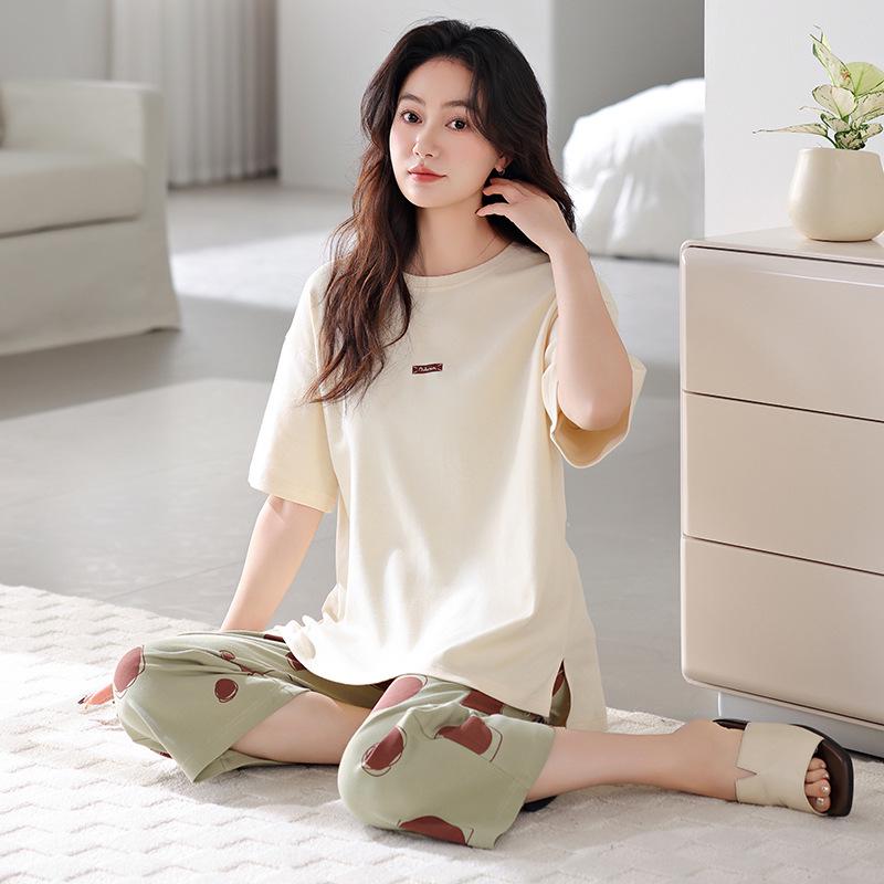 Women s Pure Cotton Short-Sleeve Summer Pajama Set - Multiple Styles Large