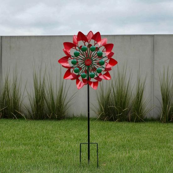 Rustproof Metal Garden Ornaments Flower Wind Spinner, 29.5" Spinner with Stake, Outdoor Rust Modern Balcony Decor Resistant Windmill, Yard Art
