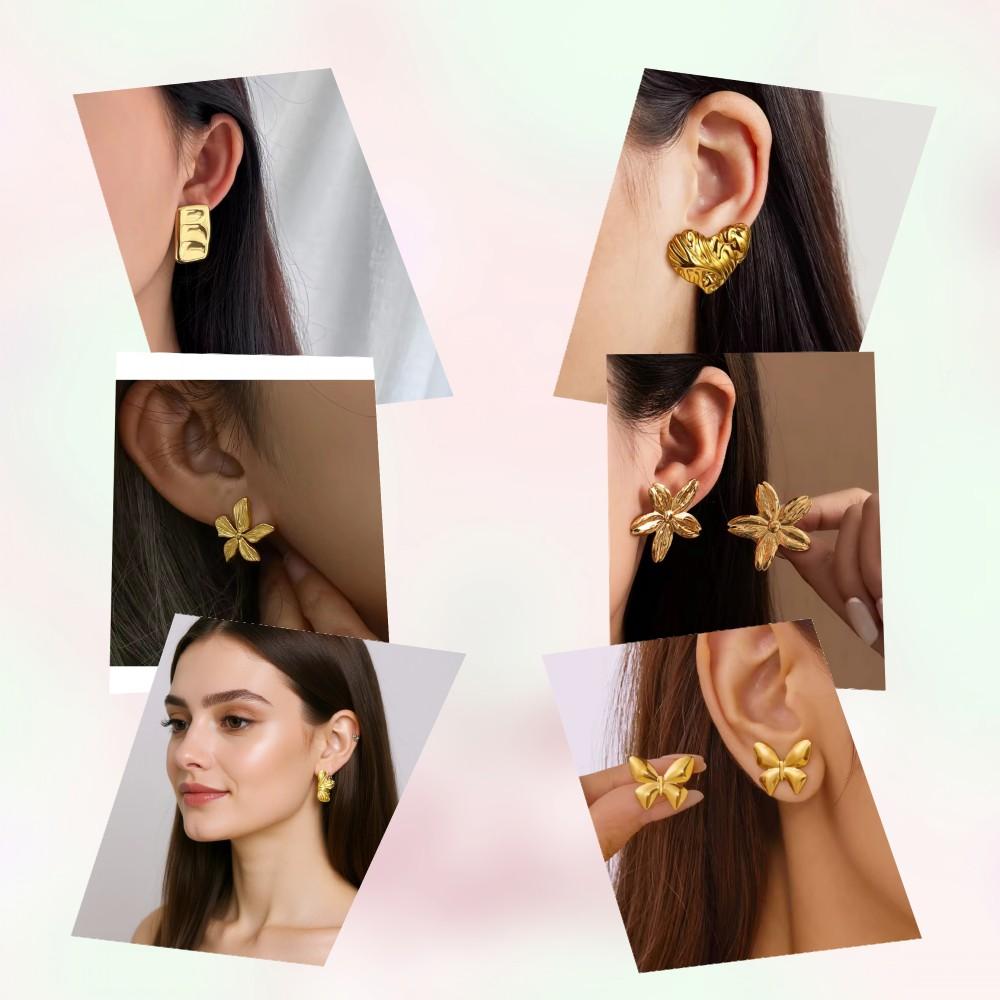 Klassische Mehrstil-Vintage 18 Karat Vergoldung Schmuck Ohrstecker Edelstahl Geometrischer Stab Minimalistische Ohrringe für Frauen