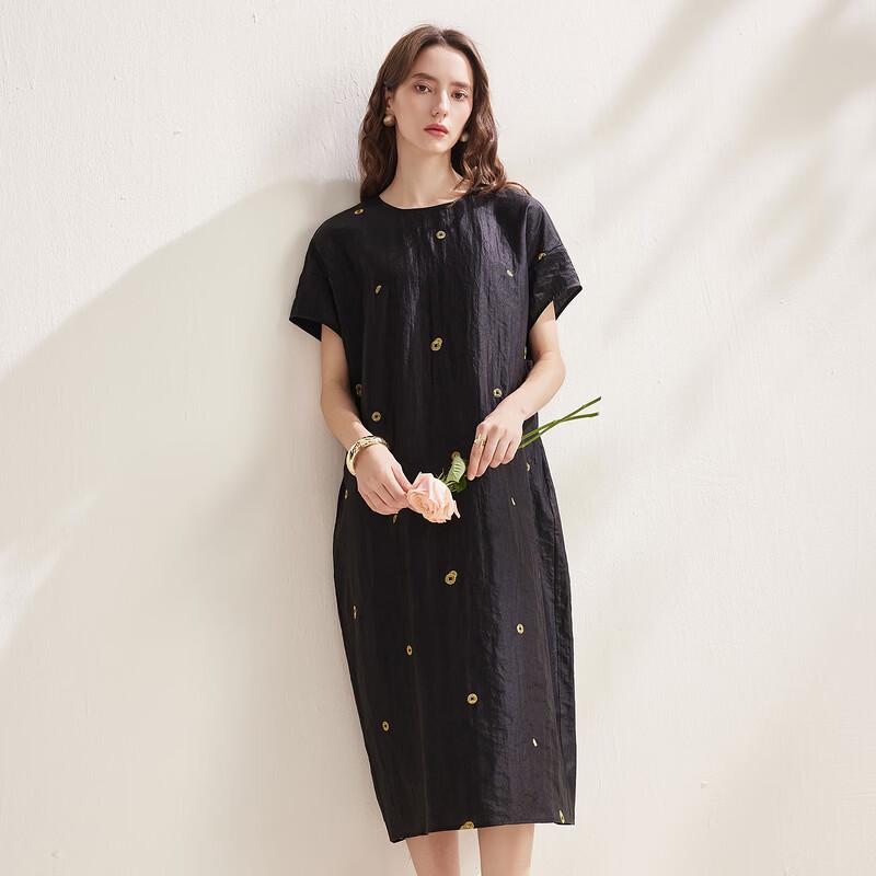 Women's Mulberry Silk Embroidered Short-Sleeve Dress