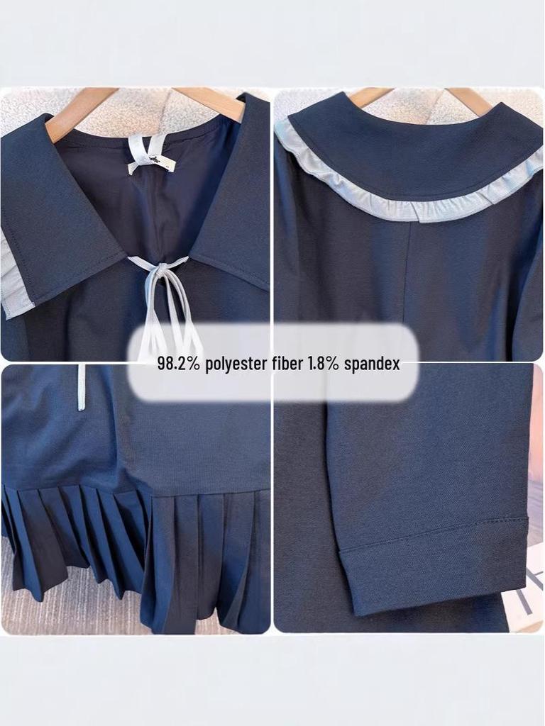 Plus Size Women's College Style Doll Collar Pleated Dress for Spring & Autumn (130-320 Jin)