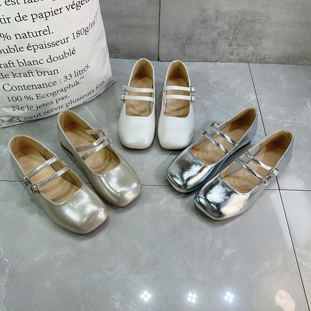 Flat-soled Single Shoes Women's 2025 Summer New Models with Skirts, Soft-soled Doudou Shoes, French Mary Jane Women's Shoes, Silver Small Leather Sh