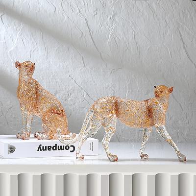 Artigianato in Resina Trasparente Leopardo Ghepardo Leone Tigre Scultura di Animale Simulato Ornamenti Dorati Sfumati Decorazione per la Casa