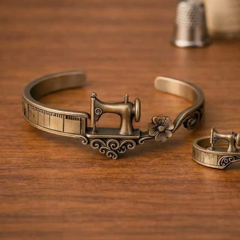 Artistic Sewing Machine Pattern Rings Sturdy Alloy Craftsmanship