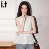 Fingercroxxit French V-Neck Hollow Out Sleeveless Waist-Cinching Top