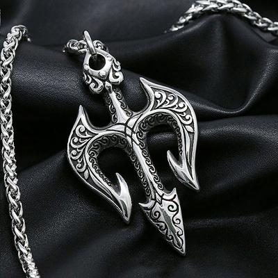 Collier Trident de Poséidon en Acier Inoxydable 1/316L pour Hommes Femmes Pendentif Mythologie Grecque Nordique Amulette Bijoux Style Rétro