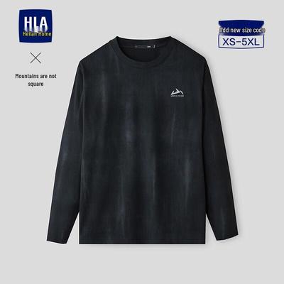 HLA Men's Round Neck Embroidered Long Sleeve T-Shirt - Mountain Not High Series