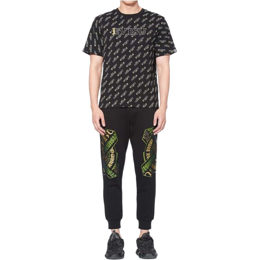 Evisu SS20 All Over Logo Print T-Shirt Men Tops Black 2ESGNM0TS610XX