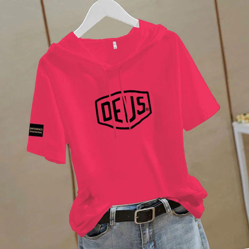 

100% Cotton Women s Chinese Style Hooded Short Sleeve Sweatshirt - Ethnic, Casual, Versatile Summer Top XL (110-125 jin) оранжевый