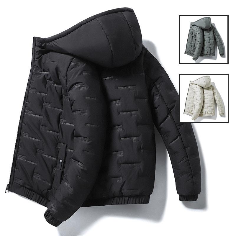 Men's Winter Hooded Jacket: Solid-Color, Zipper-Front, Versatile Jacket for Young Men