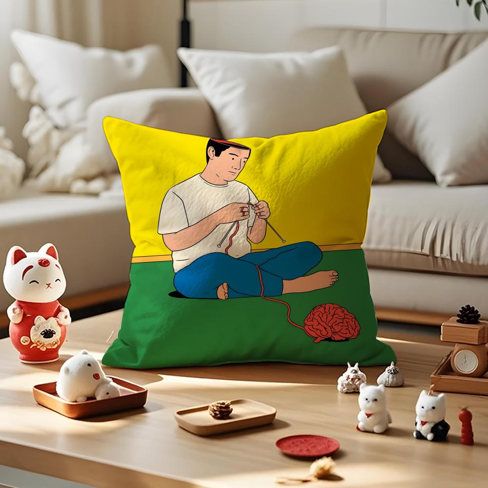 Parody Art Illustration Cushion Cover Anti-dustmite Pillowcase Invisible Zipper Silky Short Plush Sofa Cushion Cover