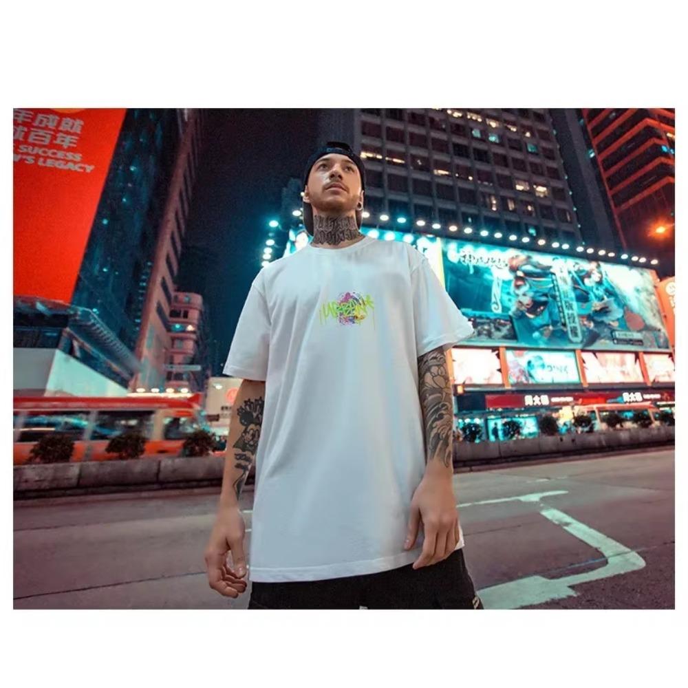 European and American Street Fashion Label Oversized Men's T-shirt Hiphop Printed Short Sleeved Men's Loose Street Dance Hip-hop