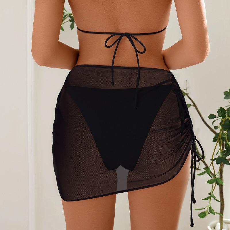 Women's Sexy White Sheer Mesh Side Tie Beach Cover Up Skirt