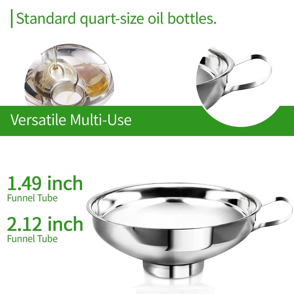 1.49" & 2.12" Funnel Tube Mason Jar Funnel with Handle Stainless Steel Canning Funnel Regular and Wide Mouth Jars