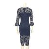 GRAXIA Midi Tight Bell Full Lace Floral Perfect for Hostess or Lounge Navy with Floral Size XL Women's Dress, Fit, Sleeves, Knee-Length, Print,