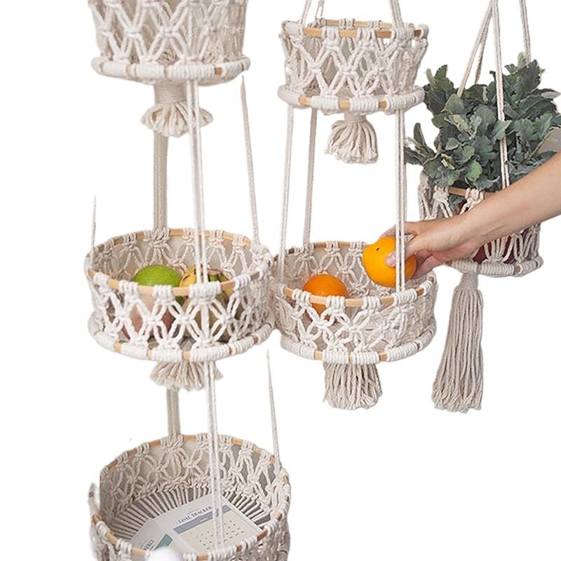 Handmade Fruit Storage Basket Scandinavian Style Cotton Rope Vegetable Plant Hanging Basket\t\t Kitchen Weaving Gardening