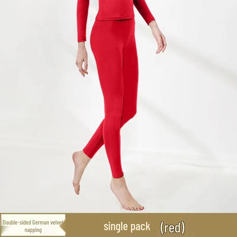 

Thermal Fleece Seamless Warm Pants for Petite Women - Double-Sided Brushed Base Layer for Autumn and Winter XL червоний